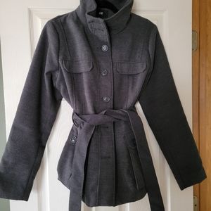 H&M gray wool tie pea coat size 12